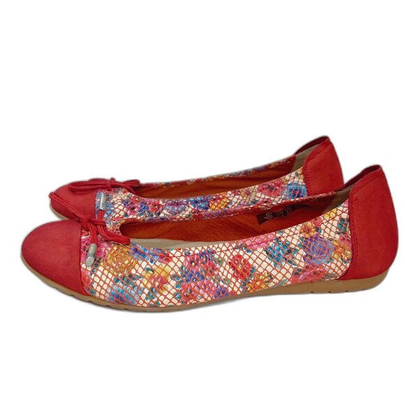 Sabrina's London Red Leather Floral Ballet Flats Bows Women's Size 37 EU 6.5 US - Picture 1 of 8